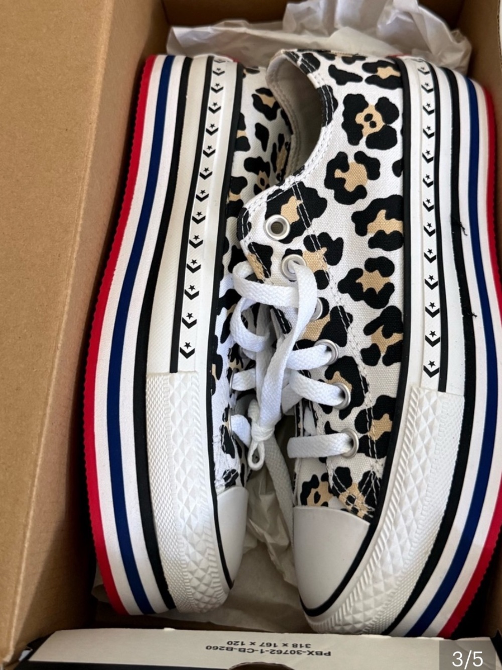 NWT Converse Leopard Print Low Top Platform Sneakers in White/Black/Tan